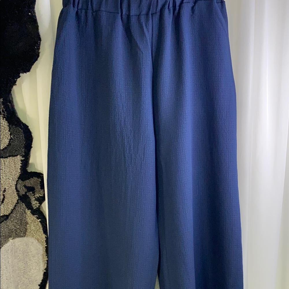 Blue and White with Red Stripes Wide Leg Set with Elegant Flow - Picture 3 of 17